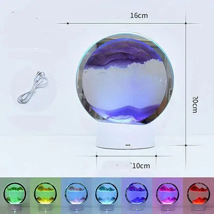 Creative 3D quicksand table lamp with touch switch and colour changing blue, orange, purple, red light.