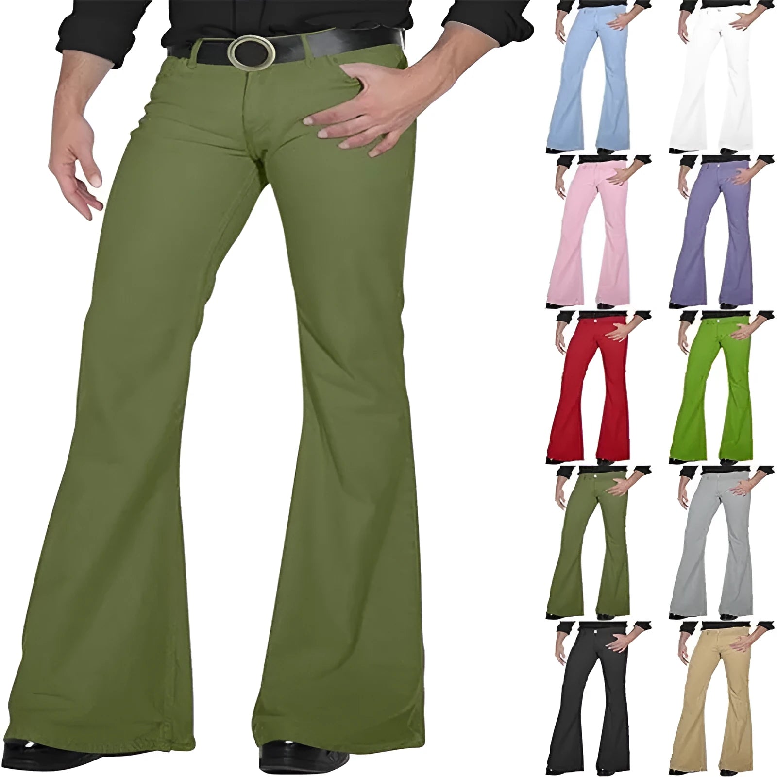 Solid colour stretch slim retro bell-bottom pants for women, high elasticity polyester, mid waist, zip placket, 11 colours available