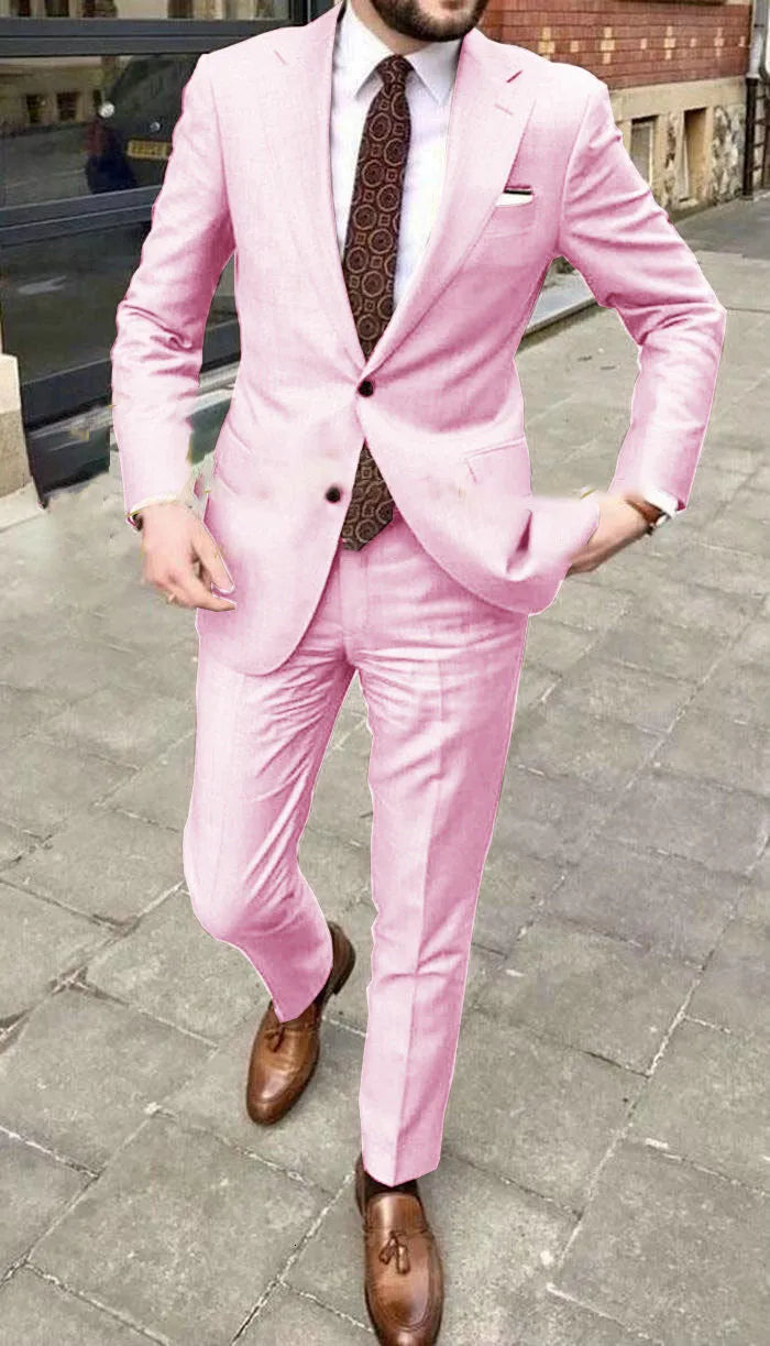 Men's slim fit two-button business suit in acetate fabric available in multiple colours and extended sizes