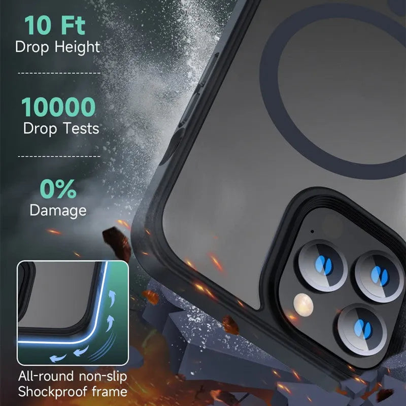 Magnetic frosted phone case drop protection cover for iPhone 13 in blue