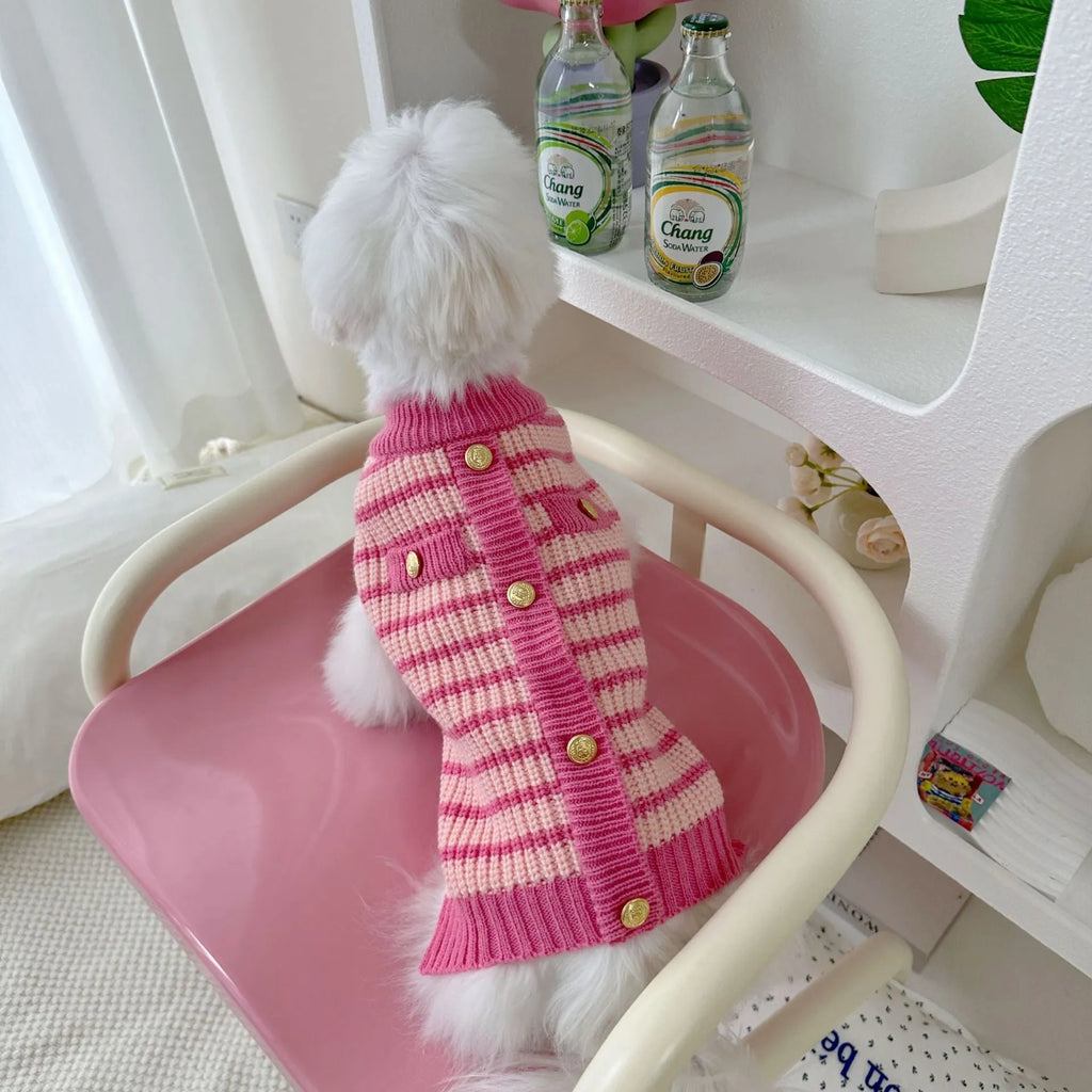 Pink striped sweater pet clothes in classic style, polyester pet jumper available in XS S M L XL