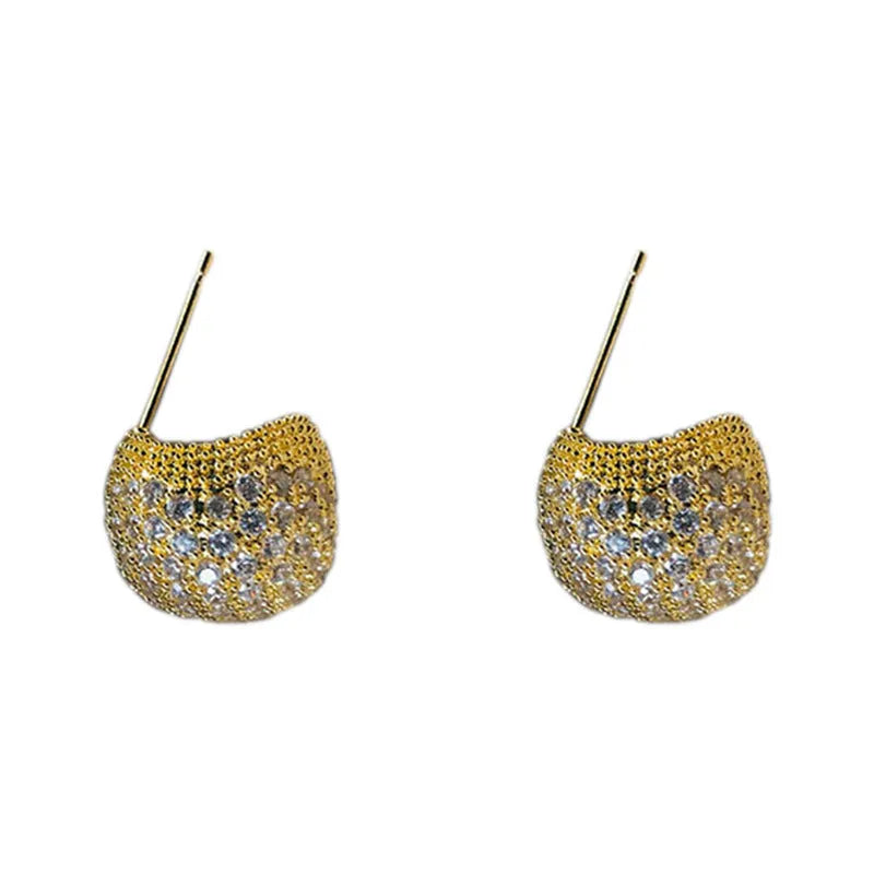 Gold and white geometric drop earrings with full diamond flashing and little golden beans design