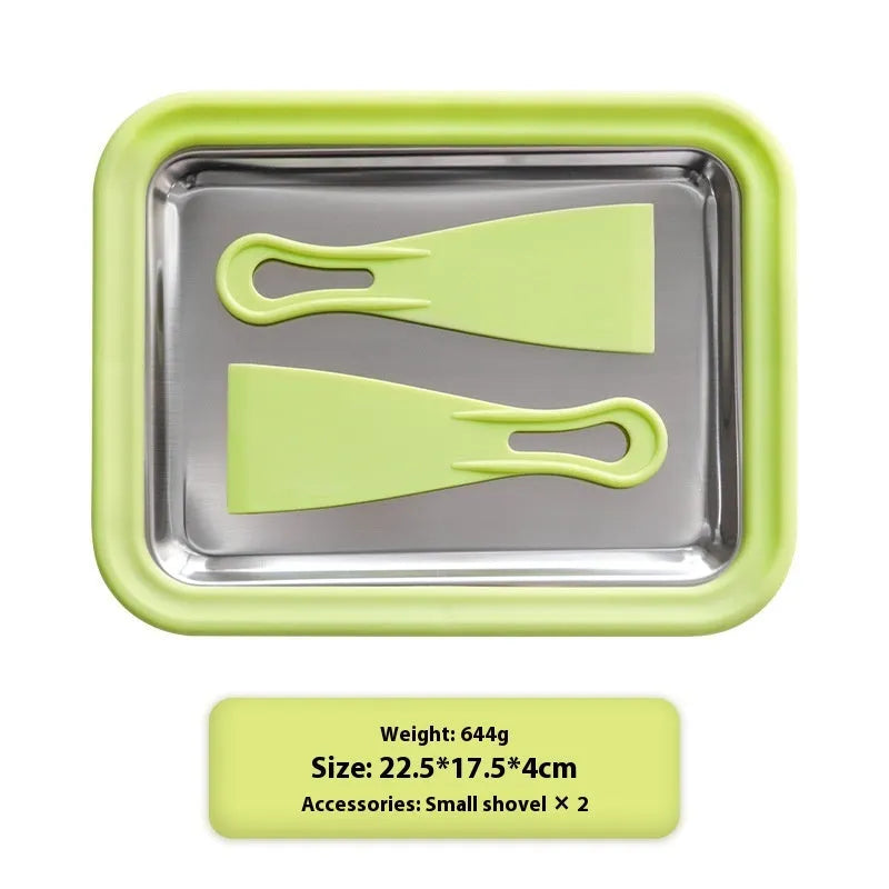 Green children's DIY fried yogurt machine on a kitchen counter