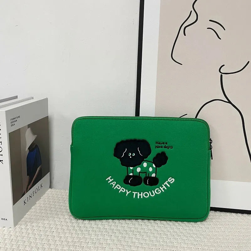Green cat pattern laptop inner bag protective case with super soft lining
