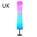 RGB fabric circular atmosphere floor lamp with remote control and 90 LED beads in a living room setting
