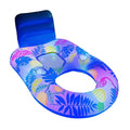 White luminous inflatable pool floating bed with backrest recliner on blue water