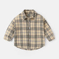 Boys cotton casual shirt with lattice pattern in long sleeve design for spring and autumn seasons