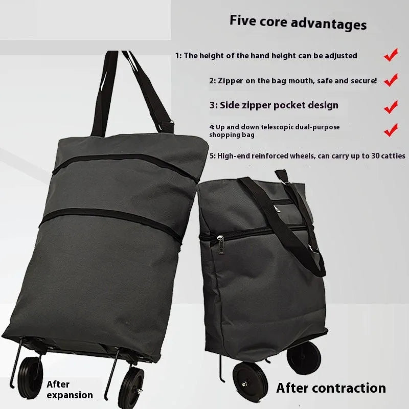 Folding shopping cart trolley bag with stainless steel frame in Black Geometry colour