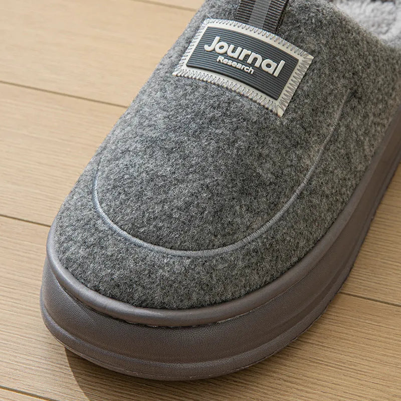 Men's warm thickened cotton slippers in grey and brown, suede upper, EVA sole, sizes 40-51