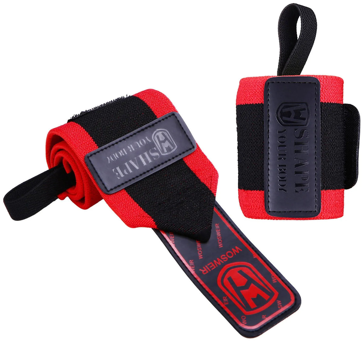 Adjustable polyester wrist wrap bandage for weightlifting and deadlift training, shown in a black colour combination
