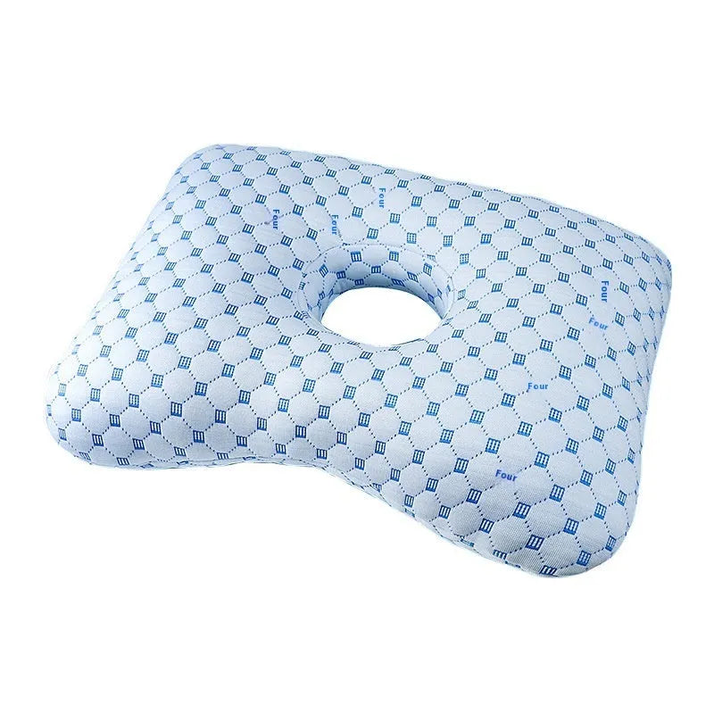 Beauty salon single hole ear pillow with detachable cover in grey, shown next to a towel.