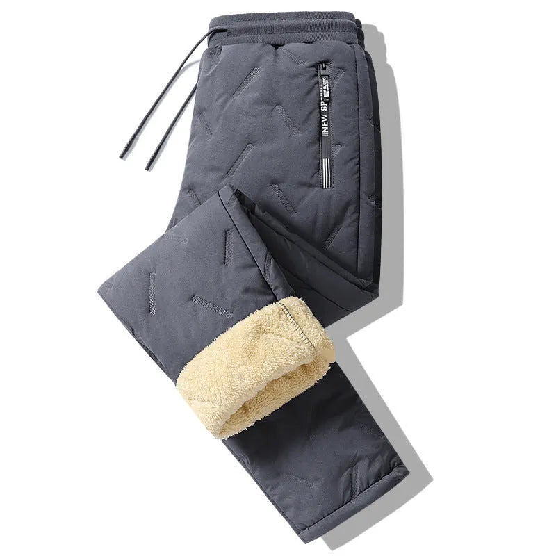 Men's black thermal sweatpants with plush fleece lambswool lining, straight leg, sizes L to 7XL