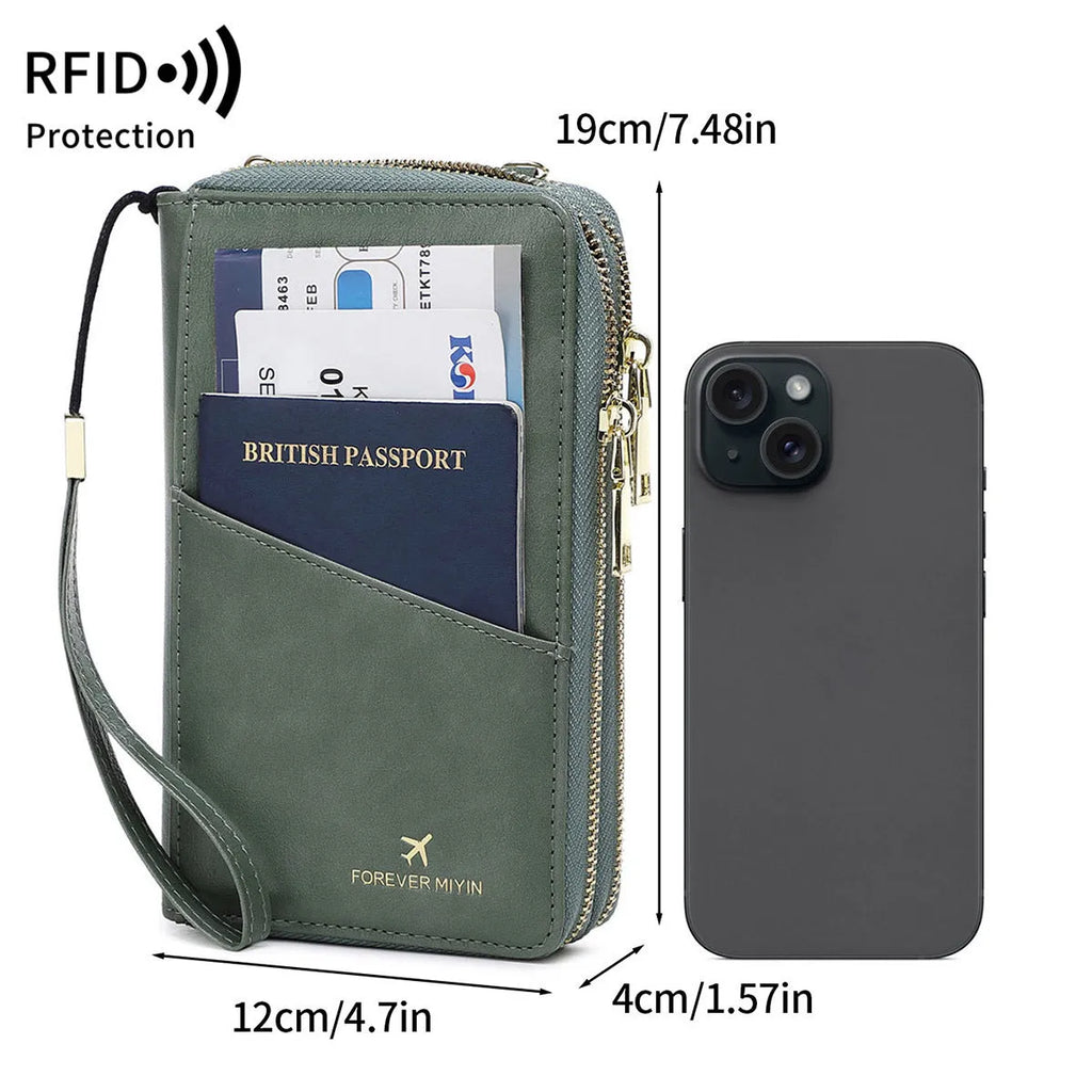 RFID multi-functional double zipper crossbody wallet in shell starfish design with letter pattern