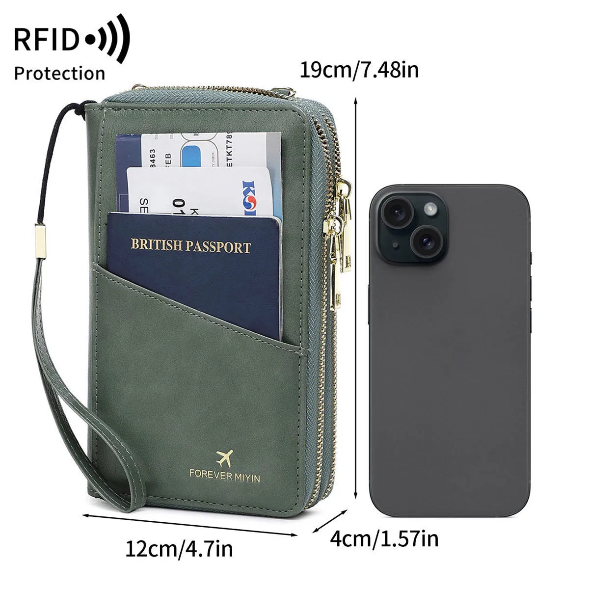 RFID multi-functional double zipper crossbody wallet in shell starfish design with letter pattern
