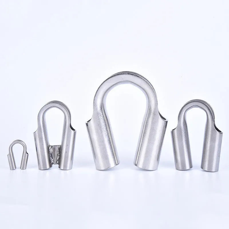 Stainless steel tubular chicken heart ring sleeve ring in round form on a white background.