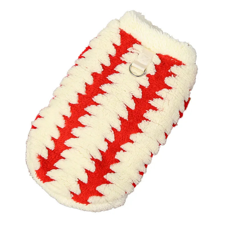 Golden Retriever wearing a red polyester fleece dog coat with casual fit