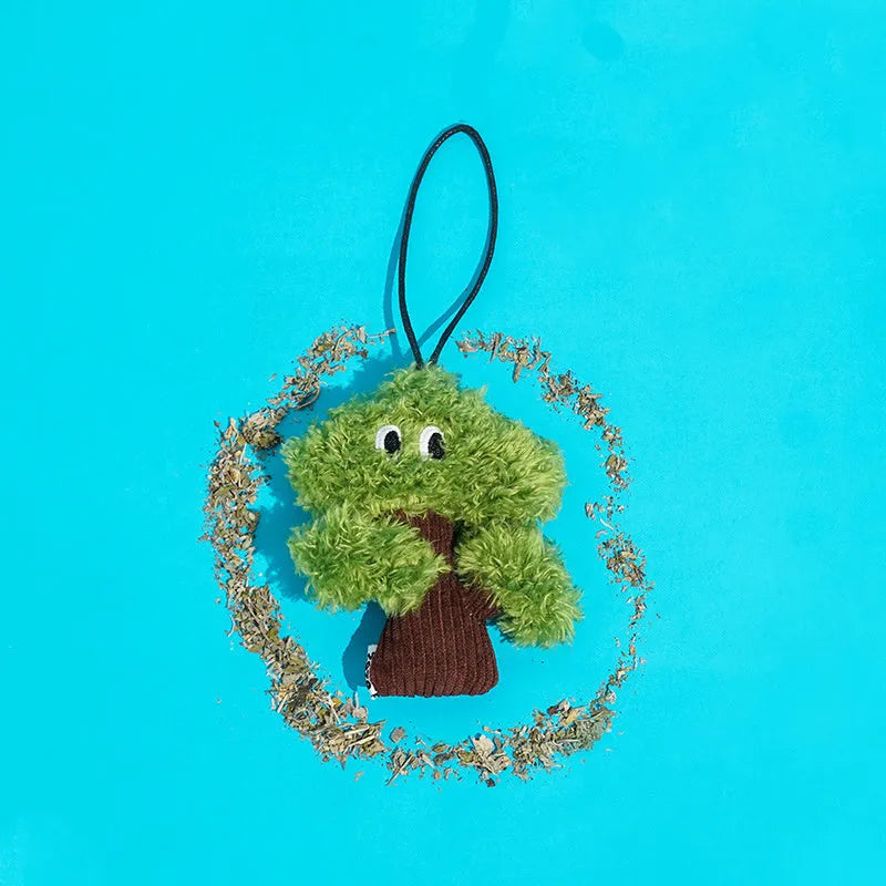 Cat toy with pine tree shaped catnip bag on teasing stick for interactive play