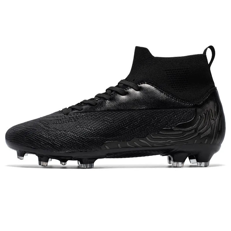 Breathable spike football boots with PVC upper and lace-up closure on grass