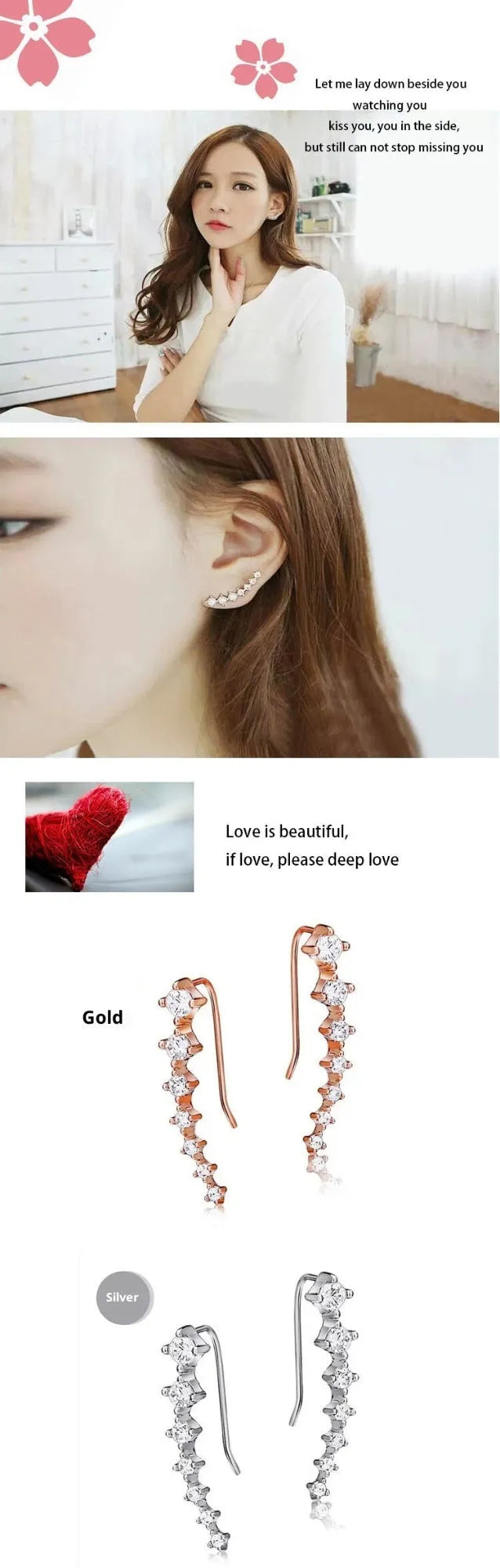 925 sterling silver ear-sticking ear hook studs with crystal inlay, geometric shape, silver colour, 2.3cm long