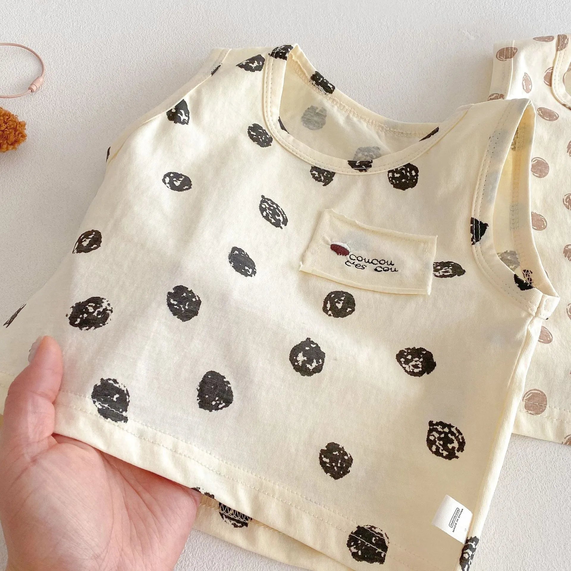 Cotton camisole and shorts two-piece set in brown and dark gray for children 73-120 cm tall