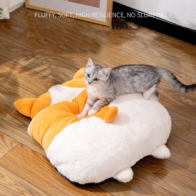 Orange semi-closed cat sleeping bag pet nest bed measuring 65cm by 53cm