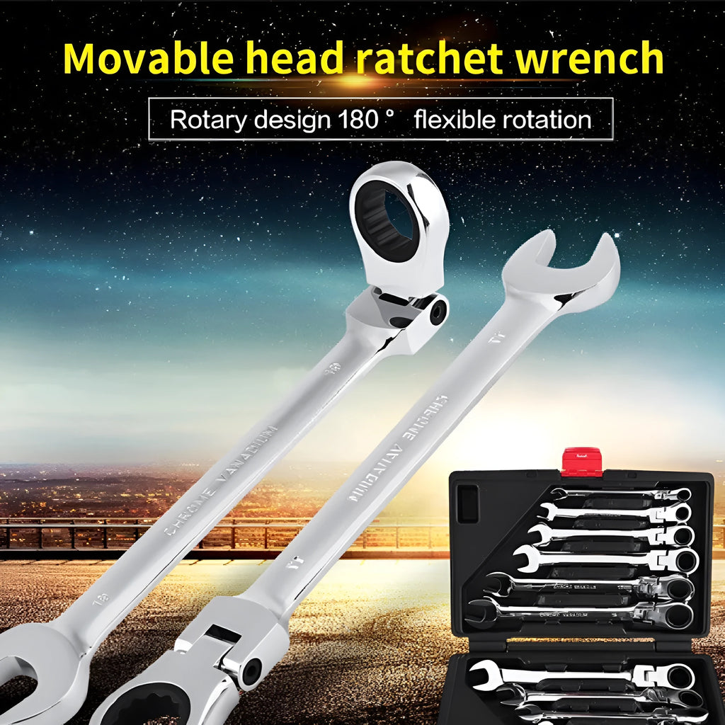 12-piece dual-purpose ratchet wrench set in plastic case with metric sizes 8-19mm