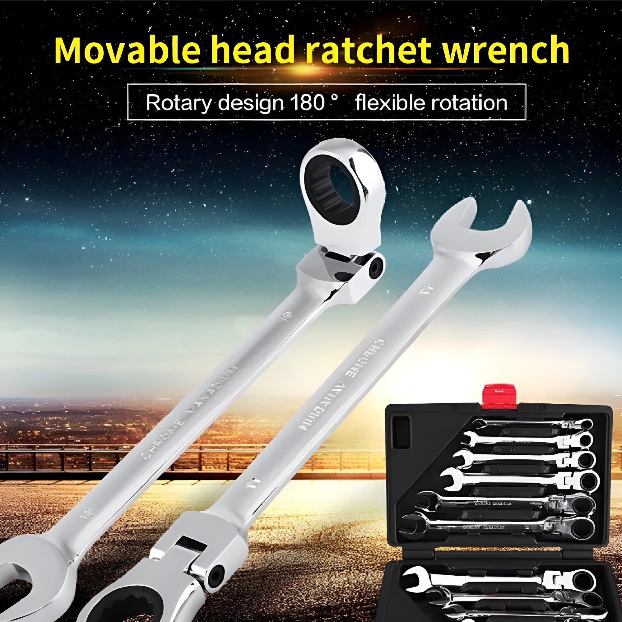 12-piece dual-purpose ratchet wrench set in plastic case with metric sizes 8-19mm