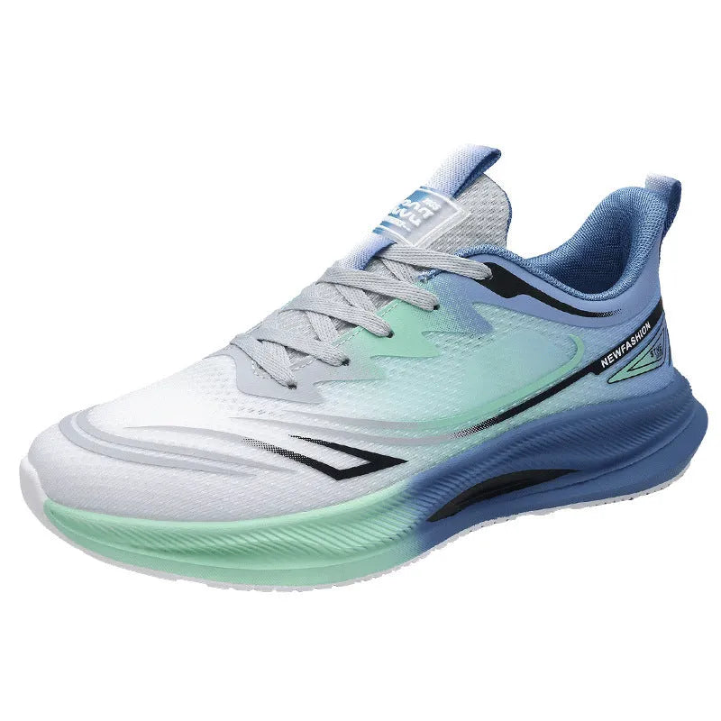 Men's low-top casual shoes in a gray green colour with a woven mesh upper and rubber sole.