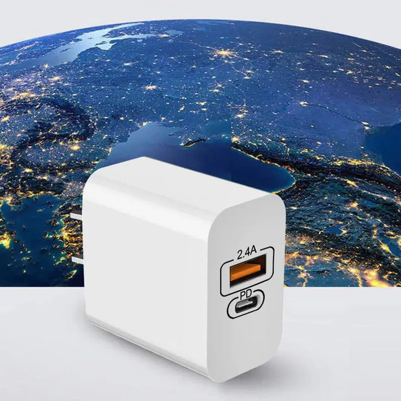 Travel charger for Android phones with USB fast charging PD interface, bare metal finish