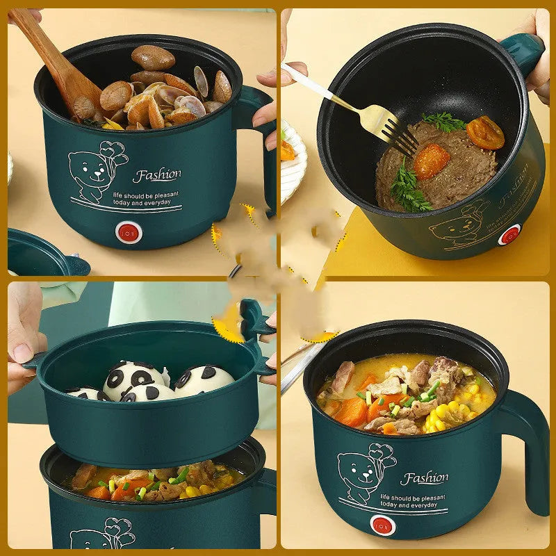 Emerald green multifunctional electric cooker with stainless steel liner, 1.8L capacity, on a kitchen counter