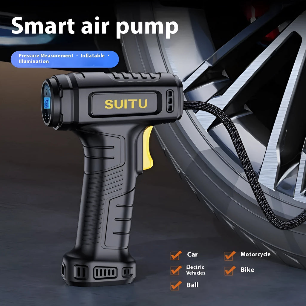 120W handheld inflator with digital display, lighting, ABS alloy body, 160 x 60 x 230 mm, DC12V, 20L/min airflow, air nozzle