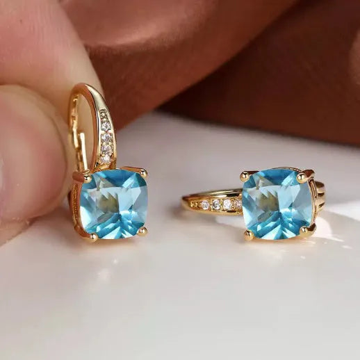 Square geometric moissanite ear clip jewellery in gold or silver electroplated finishes