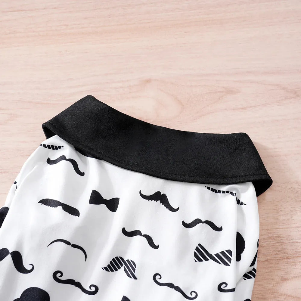 White gentleman beard style polyester dog coat shown on pet model with casual styling
