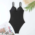 Women's sleeveless one-piece swimsuit in a small sunken stripe pattern, shown in multiple colours.
