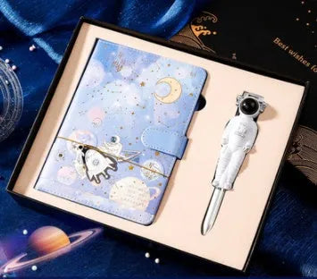 Galaxy Dream wire-o bound astronaut colouring notebook set with pen in gift box