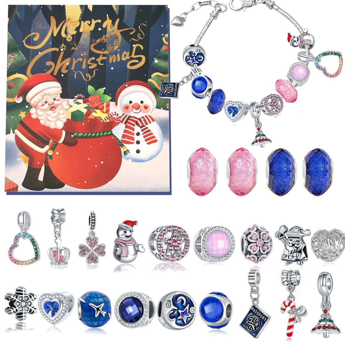 Christmas bead string jewellery gift box with electroplated alloy beads and cartoon style in multiple colour variants