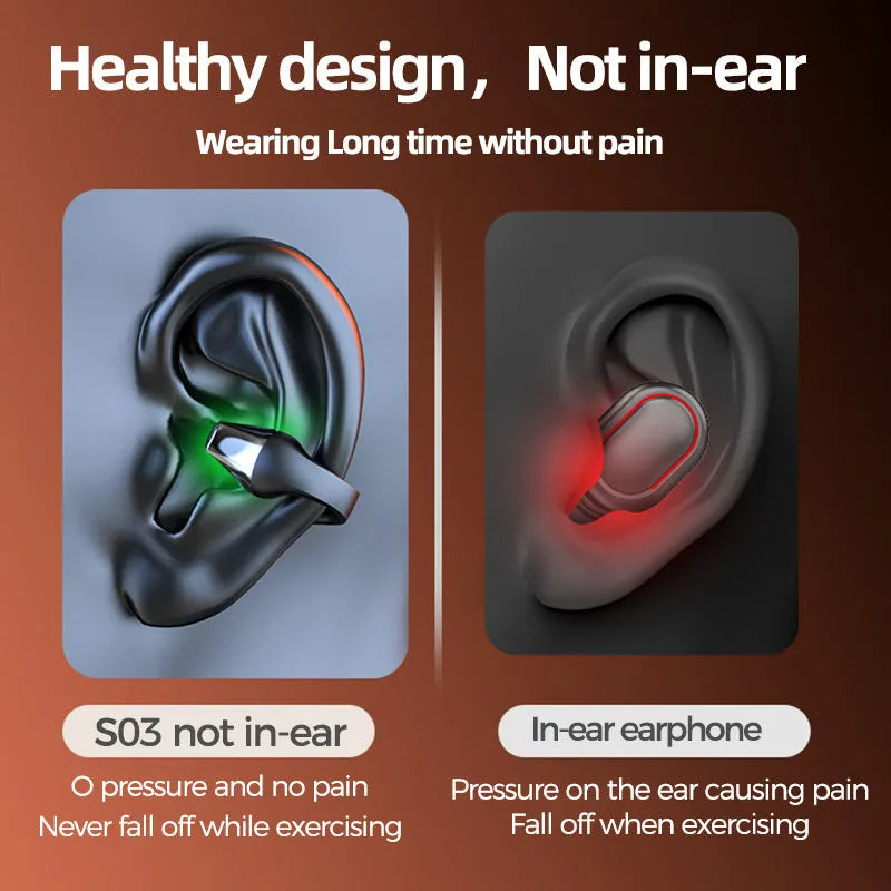 Ear clip bone conduction headphone Bluetooth 5.2 with 15mm speaker and 36h battery in black