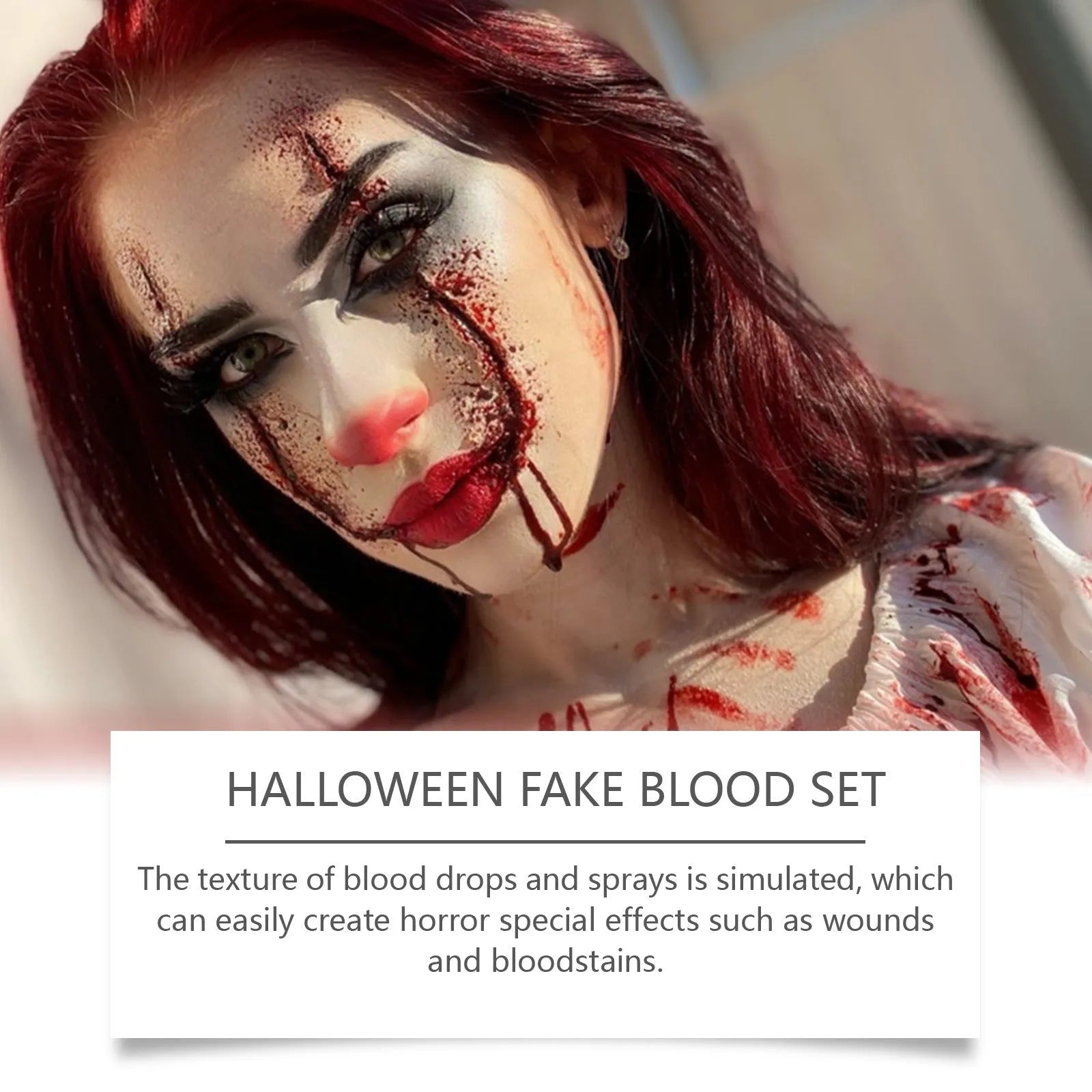 3-piece washable fake blood set with plasma drops, spray bottle, and facial soap for special effects makeup