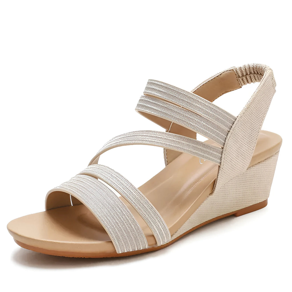 Women's summer platform sandals in gold, grey, or pink with soft leather sole and 3-5cm heel