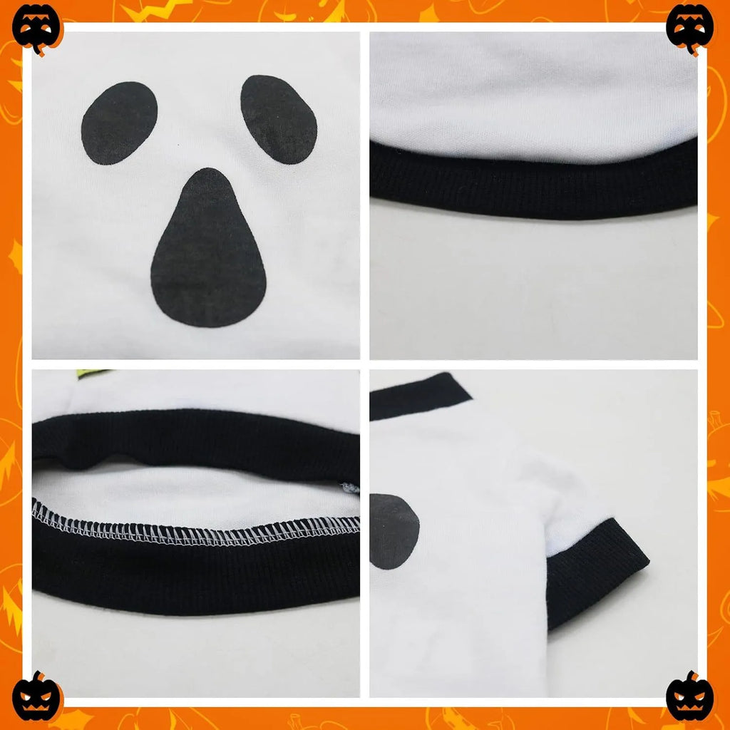 Orange dog skeleton costume sweatshirt with ribbed collar on small breed dog