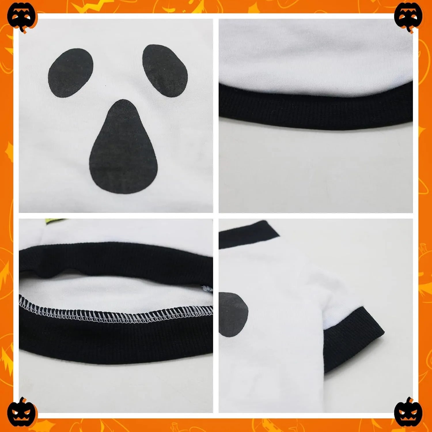 Orange dog skeleton costume sweatshirt with ribbed collar on small breed dog