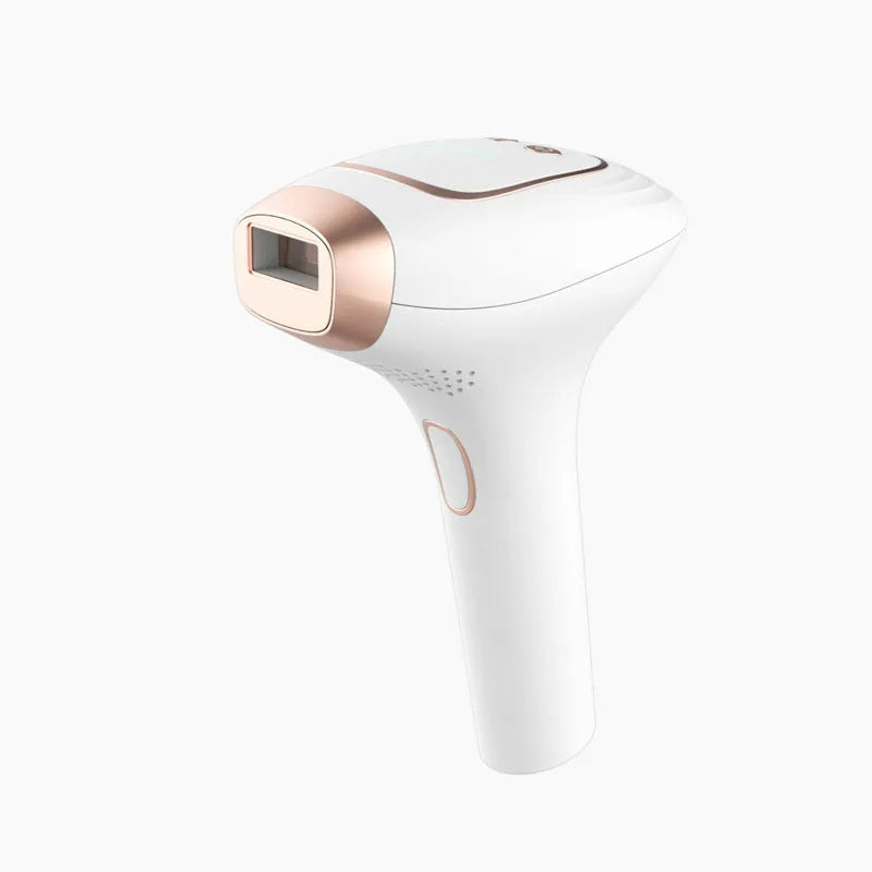 Pink and white three-in-one ice-sensing laser hair removal device with shaver attachment