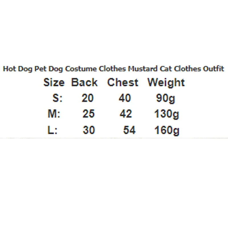 Red and yellow hot dog costume for small dog on white background