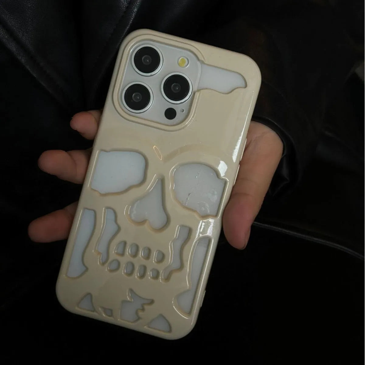 Frosted skull hollow TPU phone case for Apple iPhone in matte black