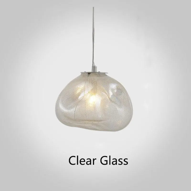 Modern glass fabric chandelier in amber, clear, or smoke grey, available in 200mm and 300mm sizes.