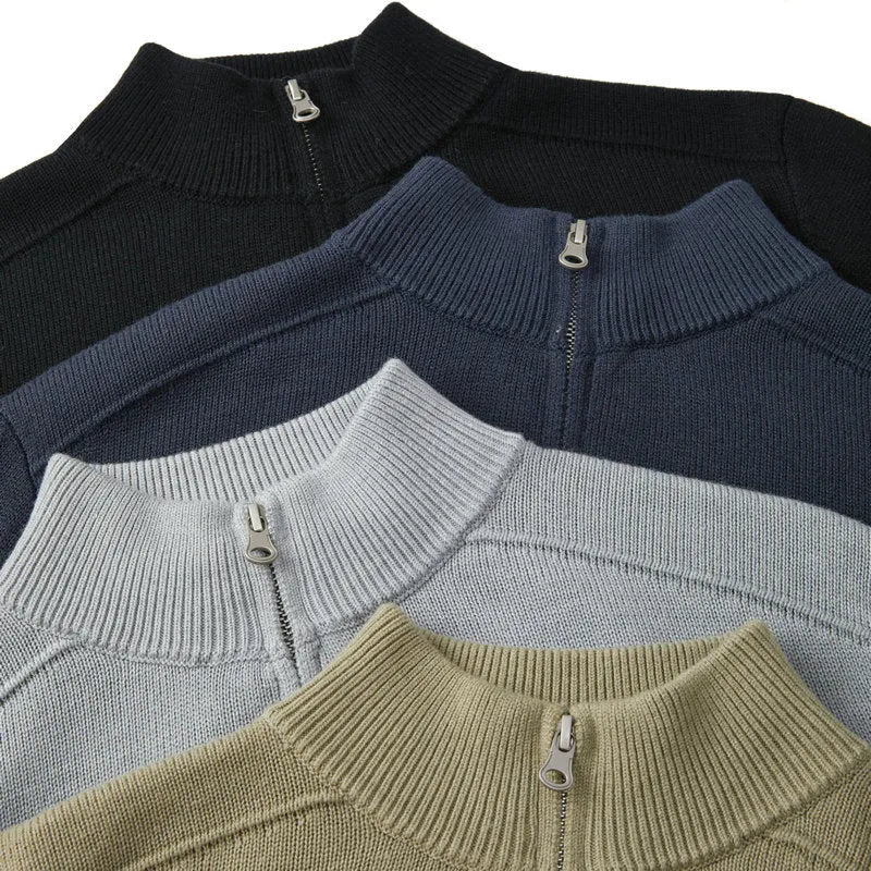 Men's casual sweater thickened wool base shirt long sleeve slim fit pullover in multiple colours black light gray bronze coffee blue gray apricot stone sand