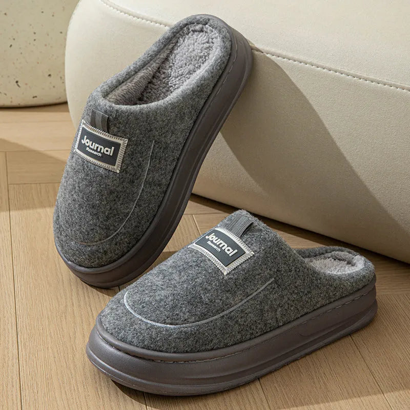 Men's warm thickened cotton slippers in grey and brown, suede upper, EVA sole, sizes 40-51