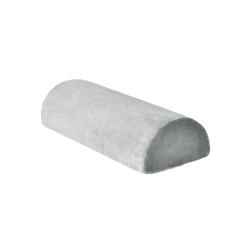 Gray crystal velvet half cylinder foot pillow with memory foam filler, 42x18x10cm, on floor under desk