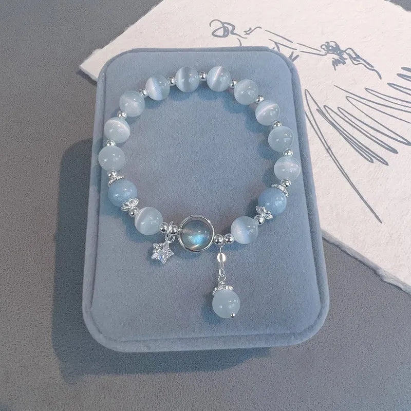 Electroplated opal beaded bracelet for women with diamond-shaped beads in various colours