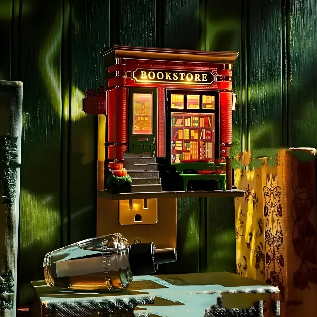Cartoon-style Christmas house-shaped small night lamp ornament made of resin and plastic.